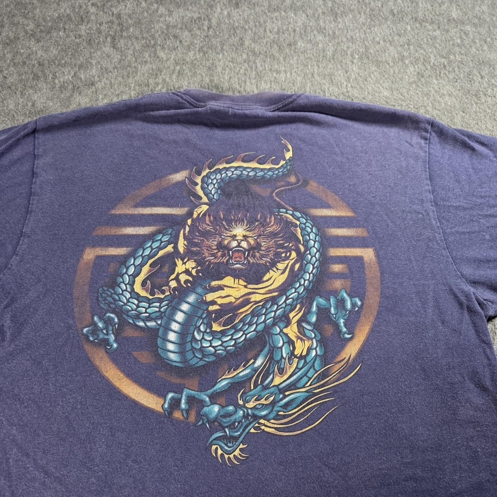 Dragon Shirt Mens Small Purple Back Graphic Chest Short Sleeve Crewneck Tee